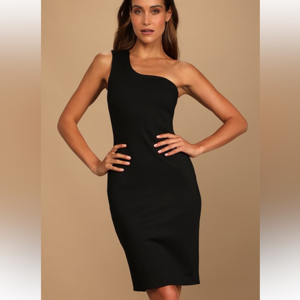 Lulus: Kiss Me More Black One-Shoulder Bodycon Midi Dress